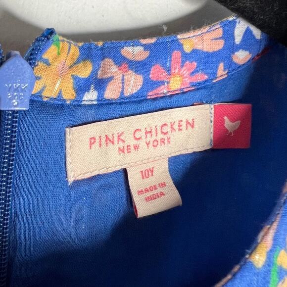 Pink Chicken Blue Floral Tiered Girls Dress Size 10Y - Picture 3 of 7